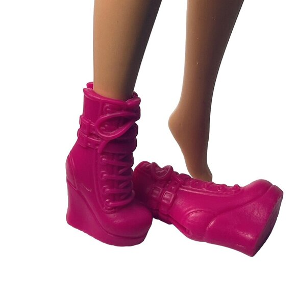 Barbie Doll Shoes Fashionistas Pink Wedge Heel Ankle High Boots Mattel - Picture 2 of 10
